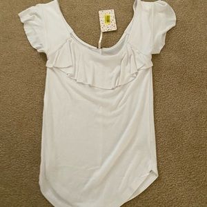 FREE PEOPLE WHITE RUFFLE RIBBED TOP